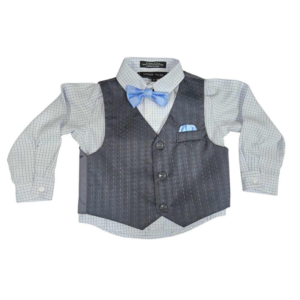 Andrew Fezza Boys 3T Vest Shirt Bowtie Set Blue Plaid Pinstripe Easter Wedding